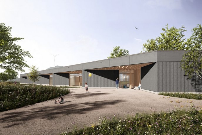 Außenansicht der im September 2024 eröffneten KiTa Wilde Wiese in Stuttgart-Weilimdorf