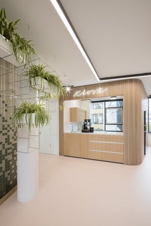 A bar where employees can get coffee or other beverages