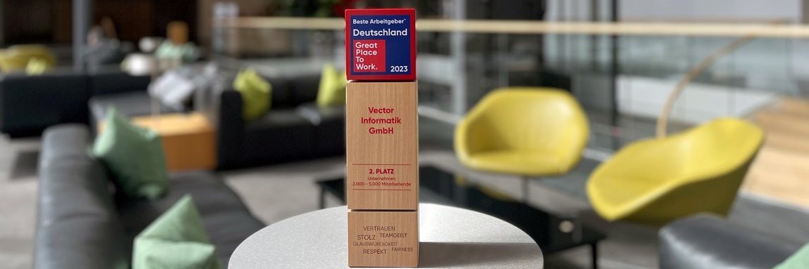 Wooden trophy for 2nd place as best German employer 2023
