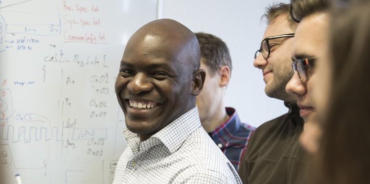 Vector employees in a meeting