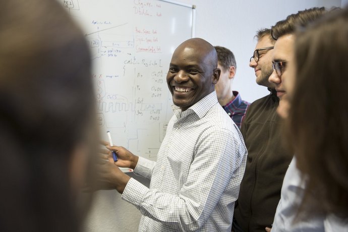 Vector employees in a meeting