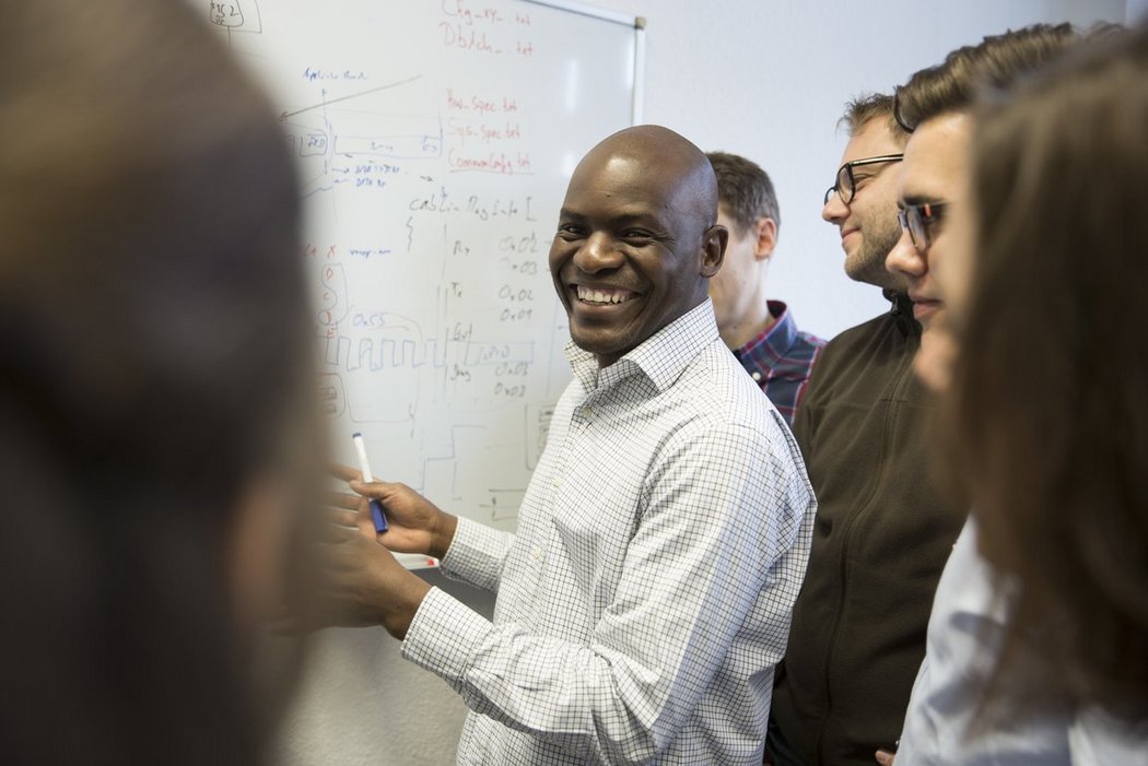 Vector employees in a meeting