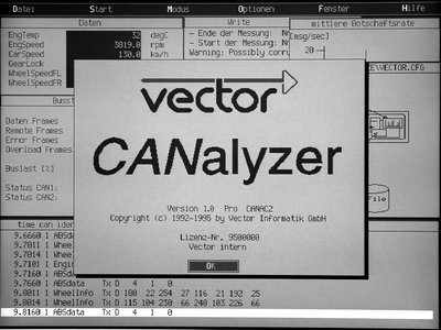Interface of the first Vector software: the CANalyzer