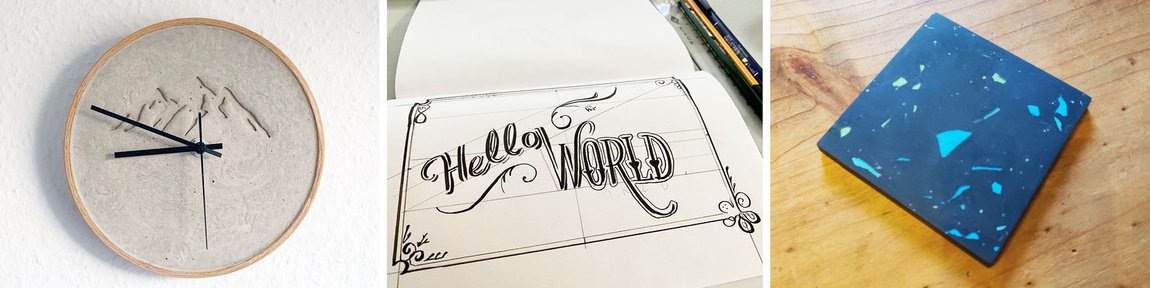 Eine Betonuhr, Handlettering und ein Untersetzer aus dem vTogether-Event