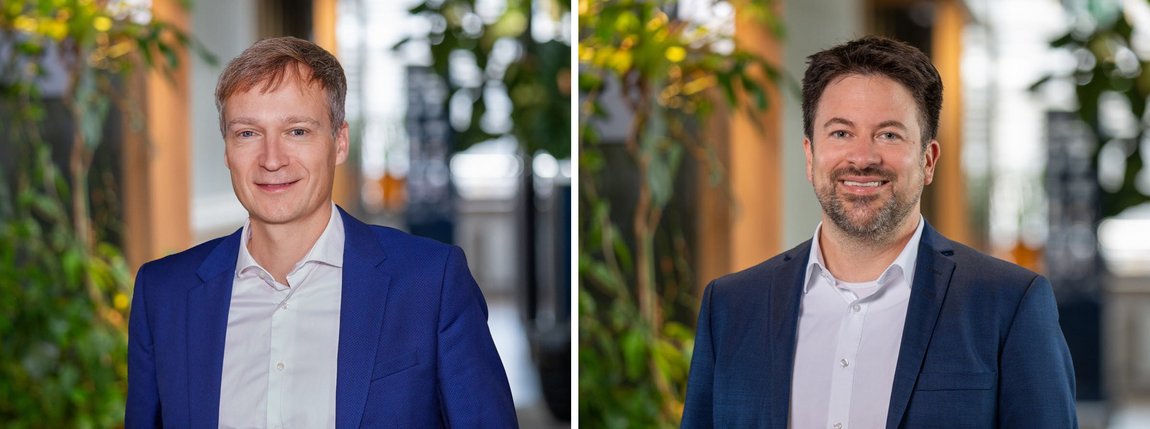 Links: Dr. Volker Wetekam, rechts: Dr. Matthias Traub on the right, beide lächeln